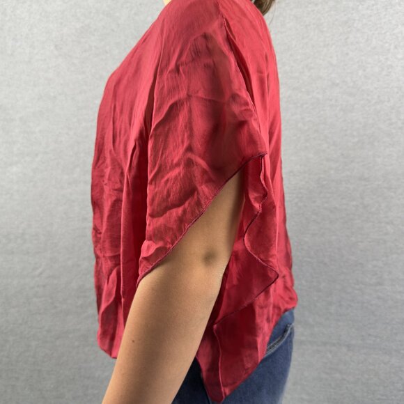 Own It Made in Italy Silk Blend Flutter-Sleeve Blouse Red S - Picture 3 of 11